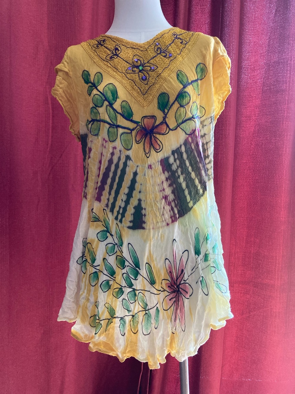 Sunflower Bohemian Yellow Floral Embroidered Women’s Tunic Top, free size